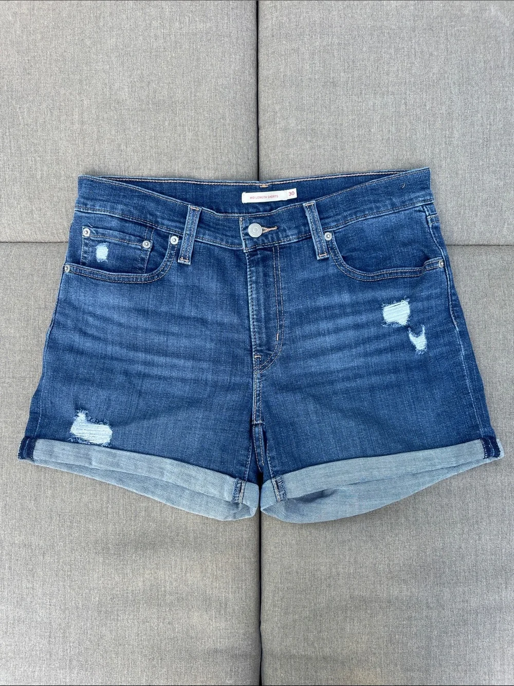 LEVI’S Mid-Length/Mid-Rise Distressed Denim Shorts